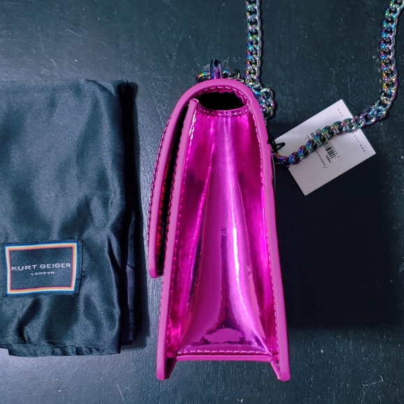 RARE HTF NWT Kurt Geiger Shoreditch Crossbody Bag Metallic Tweed Fuchsia Pink - Picture 11 of 16